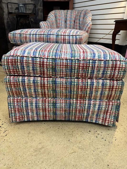 Red & Blue Plaid Ottoman