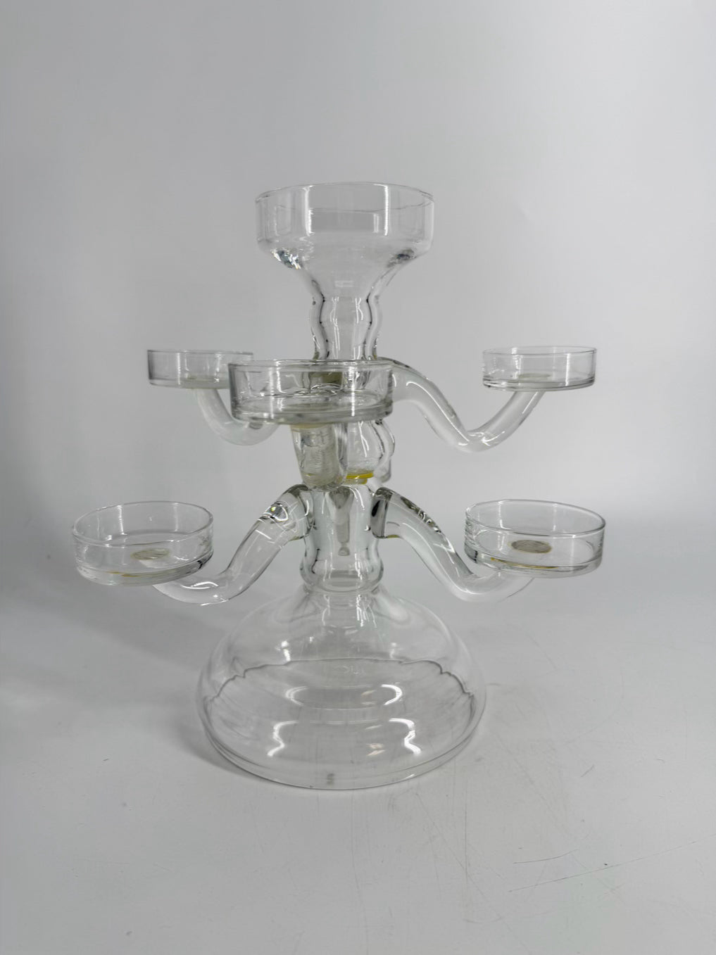 Clear Blown Glass Six Arm Epergne Candleholder