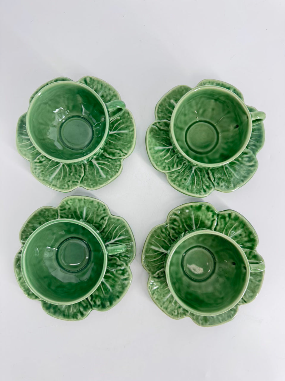 BORDALLO PINHEIRO Green Cabbage Leaf Set of 4 Cups & Saucers