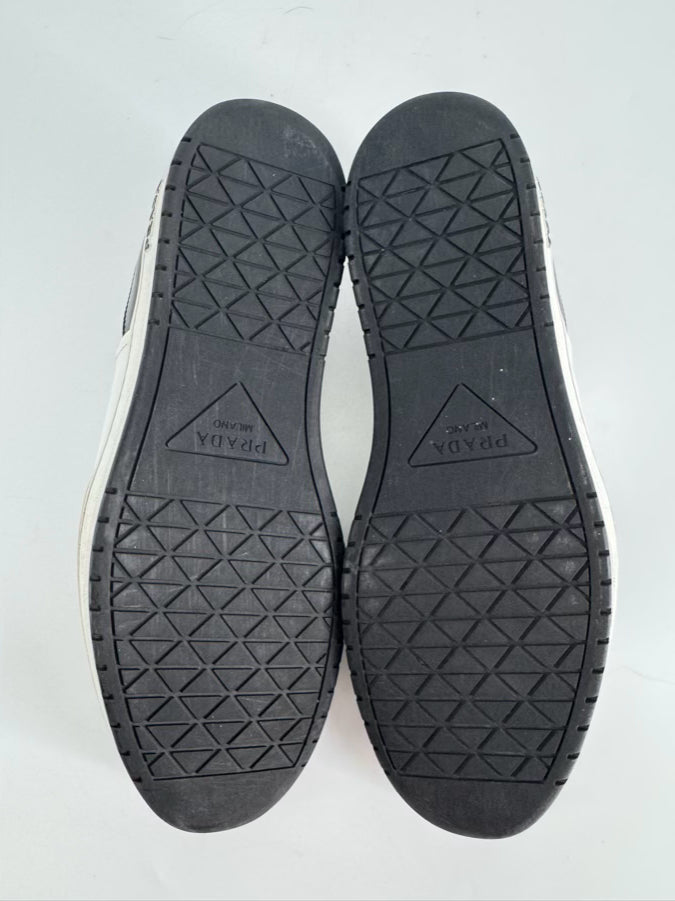PRADA Size 11 Black & White Leather Downtown Sneakers