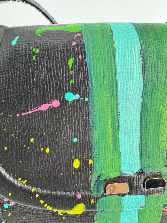 BENE ITALY WINDY O'CONNER Black & Multicolor Handpainted Crossbody Bag