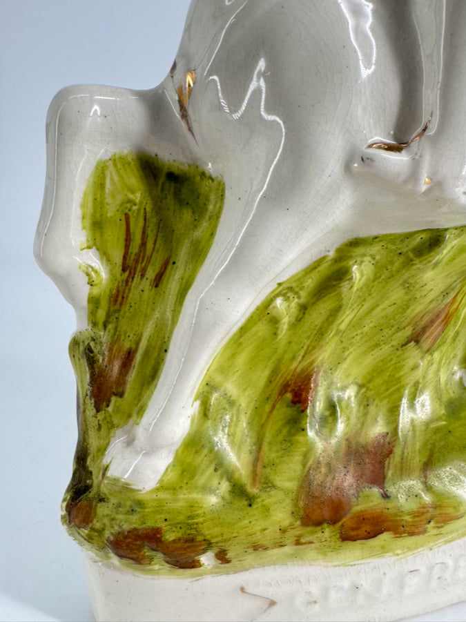 White & Green Ceramic Handpainted Staffordshire General French Figurine