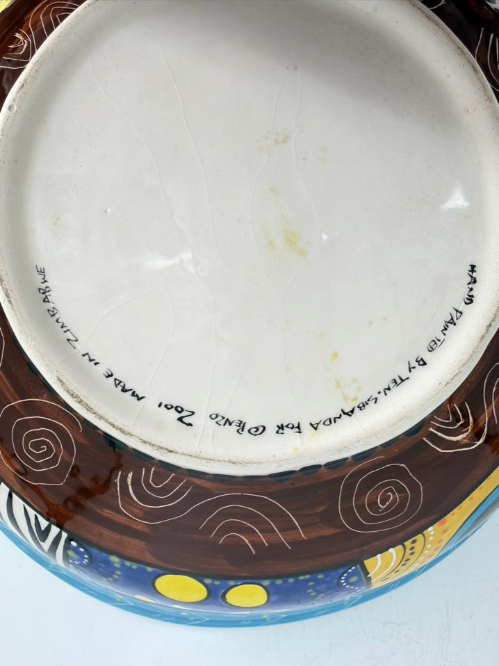 ZIMBABWE Multi Colored Hand Painted Animals Large Bowl