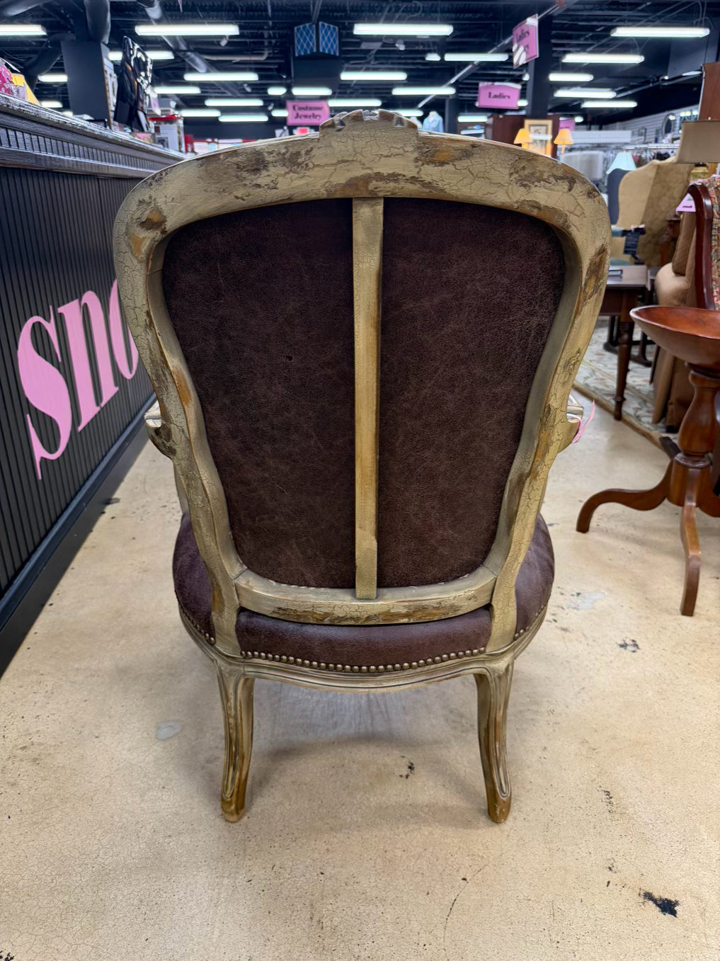 OLD HICKORY TANNERY French Provincial Cream Wood Chair w/ Brown Leather
