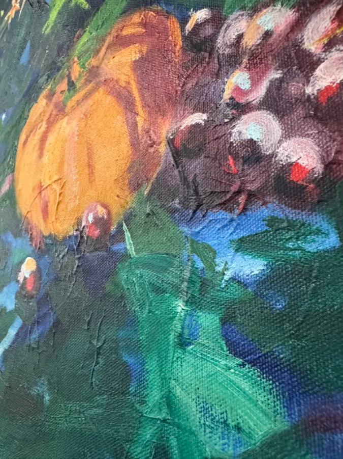 JOHN BLOOMFIELD Pumpkins, Melons, & Grapes Painting in Gold Frame