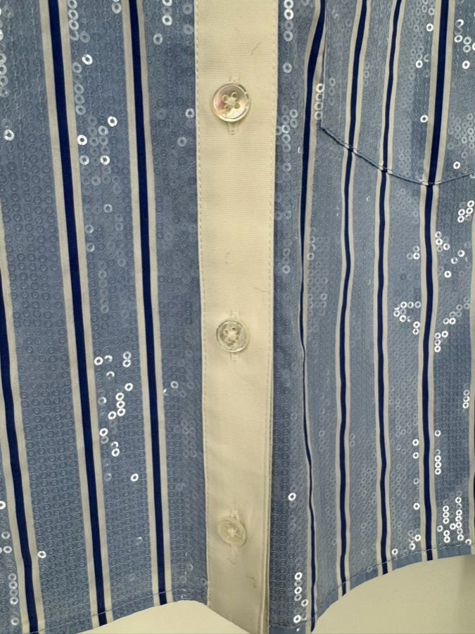 VERONICA BEARD Size 4 Blue & White Sequin Maia Top NWT