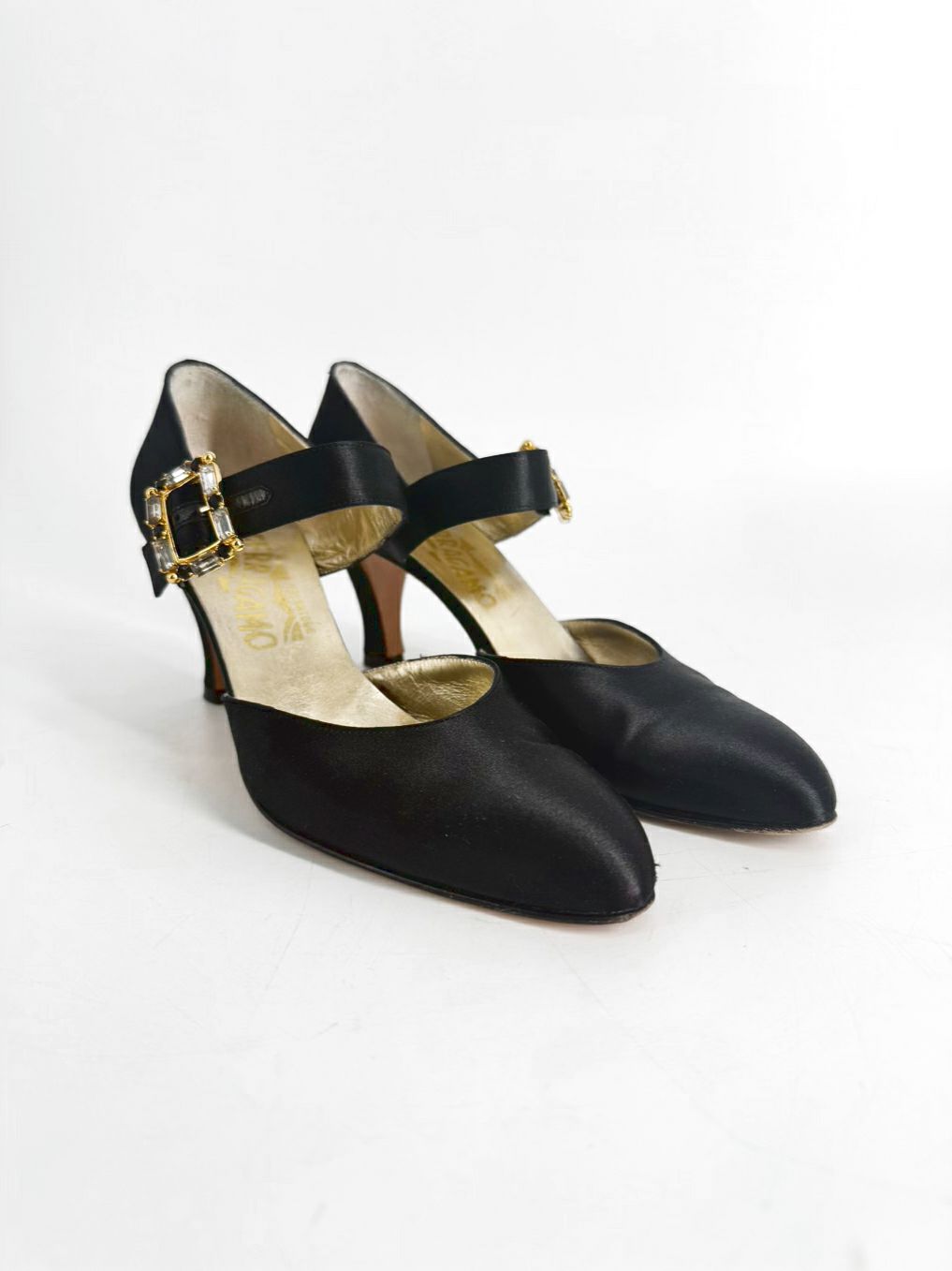 SALVATORE FERRAGAMO Size 7.5 Black Satin Heels