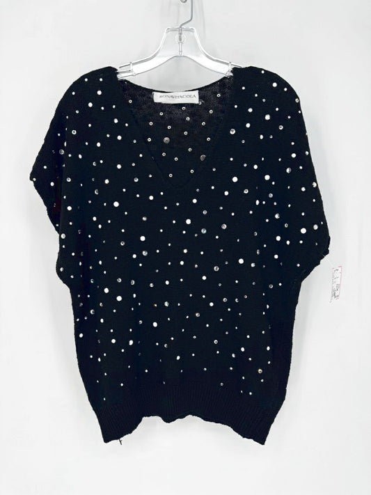 VINTAGE BONAVITACOLA Size M Black Rhinestone Short Sleeve Sweater