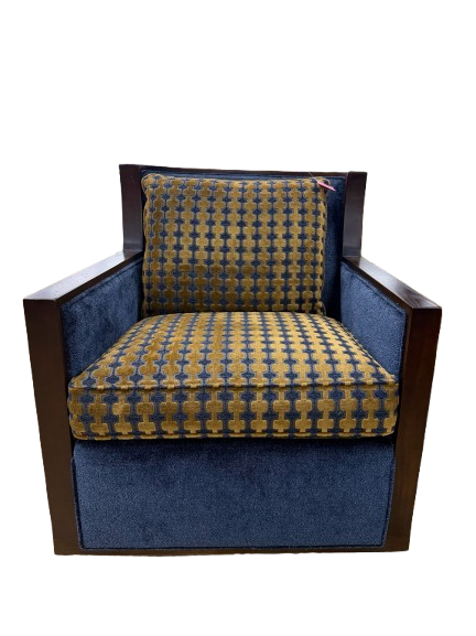 HICKORY WHITE Blue & Gold Leather & Fabric Swivel Chair