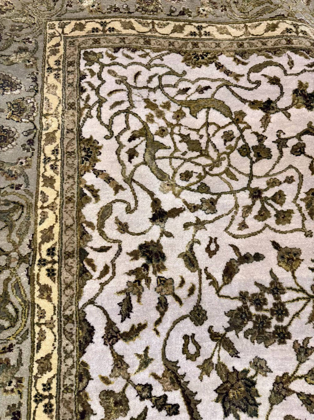 Green & Cream Wool Oriental Area Rug