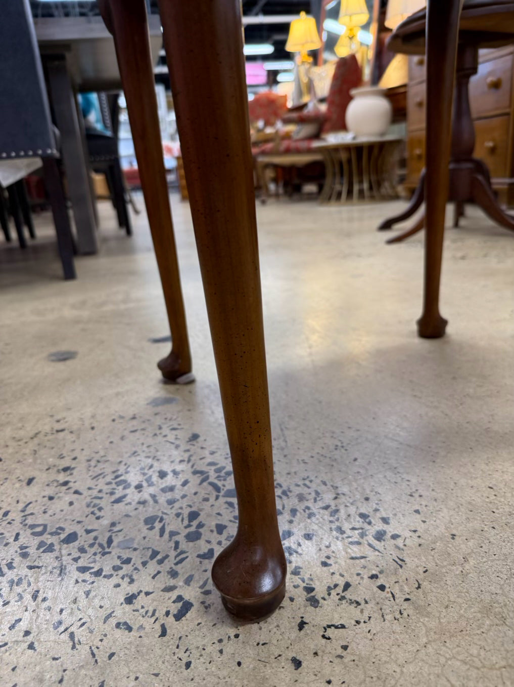 BAKER ROUND Wood Occasional Table w/ Queen Ann Feet & Glass Protective Top