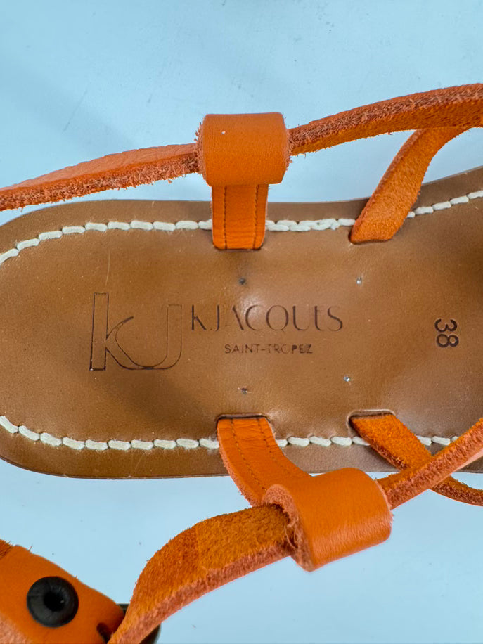 K JACQUES Size 38 Orange Leather Sandals