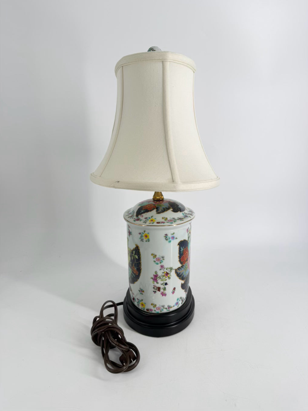 White, Purple, Green & Yellow Porcelain Lamp w/ Shade