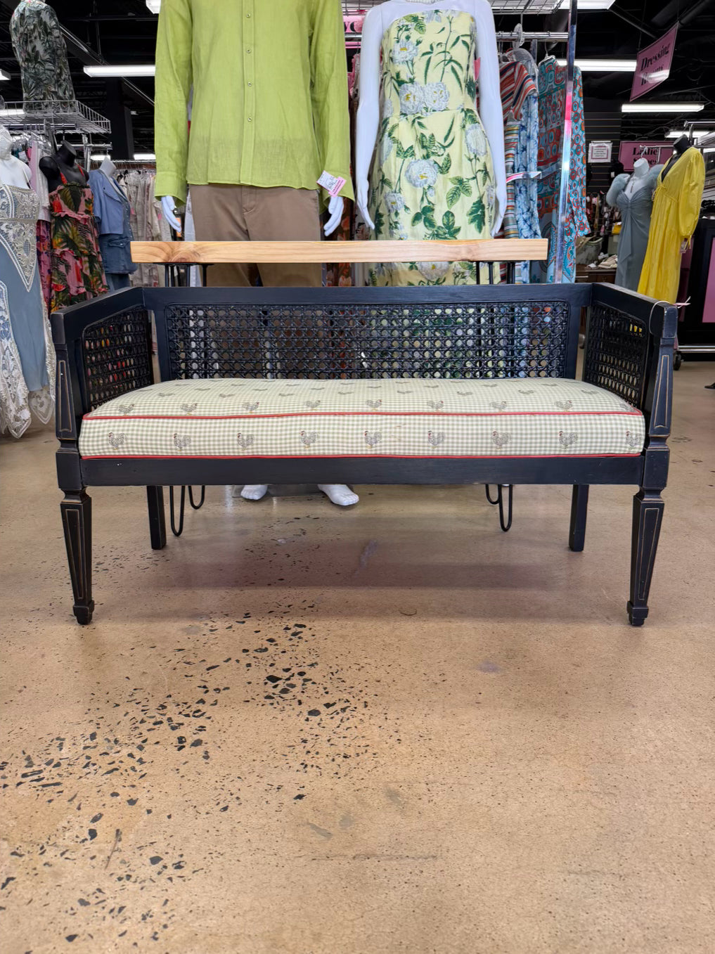 Black Wood Cane Bench