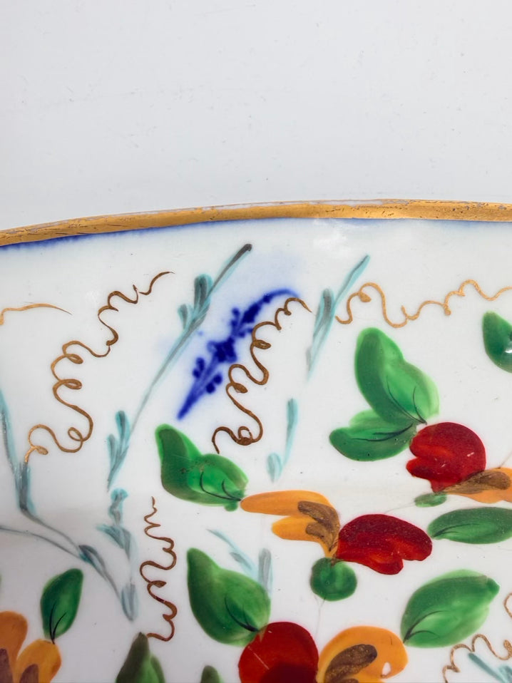 White, Blue, Gold & Rust China Flower Platter