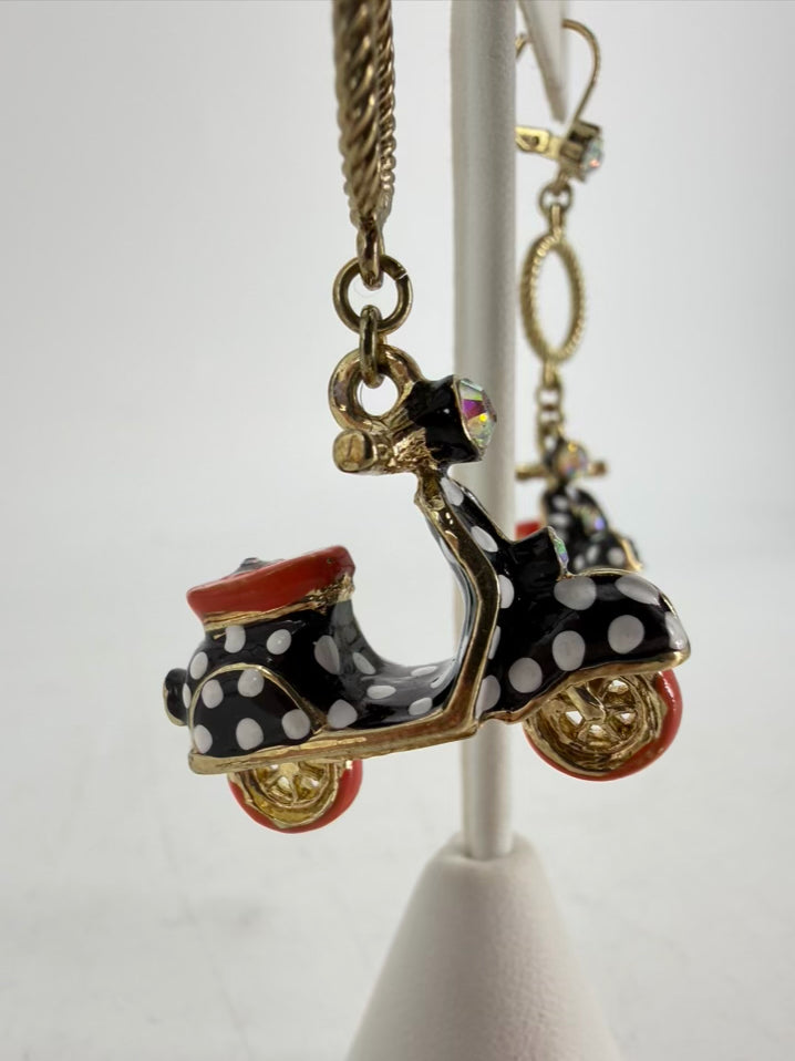 BETSY JOHNSON Black & Gold Mod Collection Polka Dot Moped Necklace & Earring Set