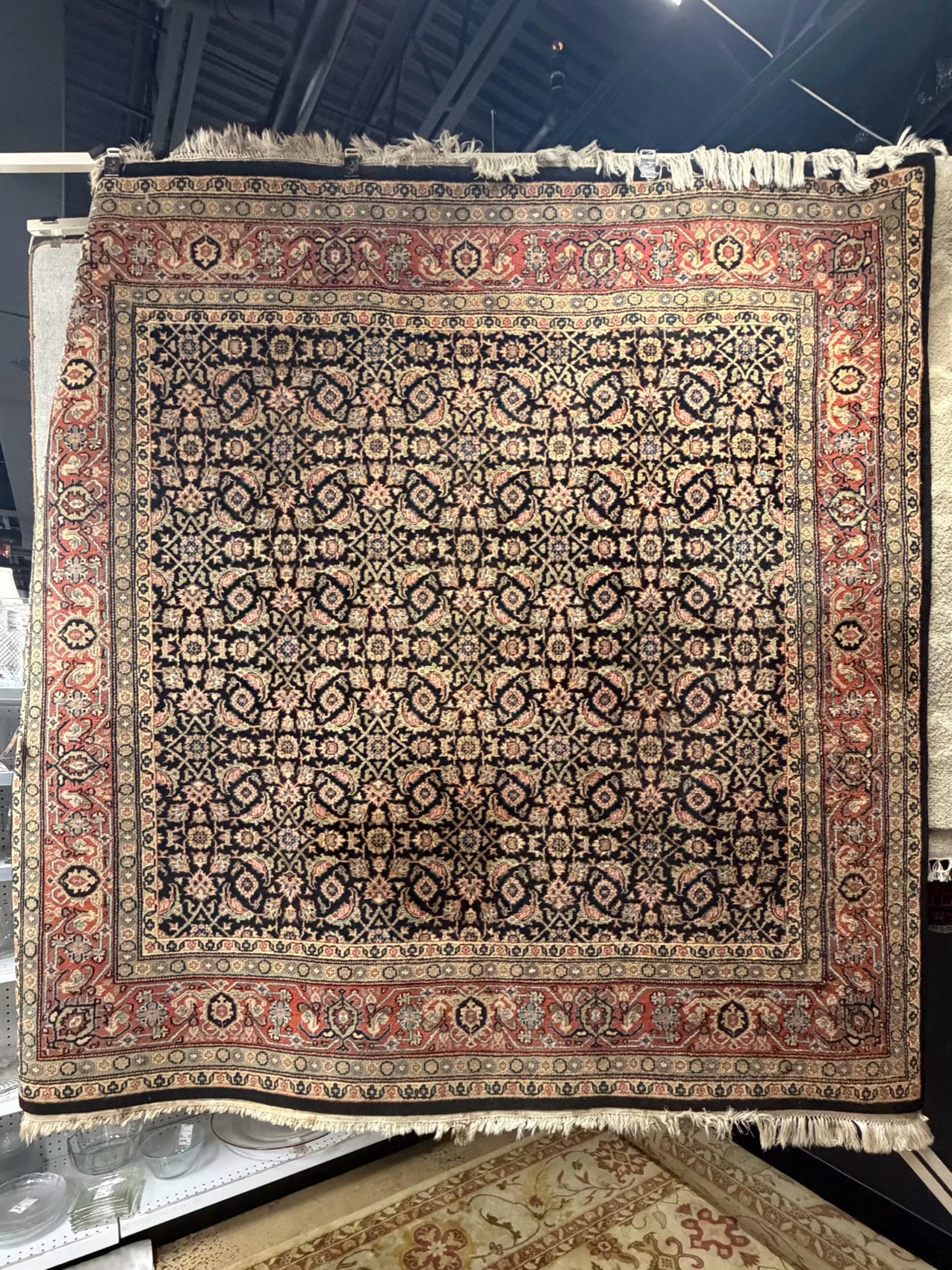 Oriental Black, Green, Rust & Navy Wool Area Rug