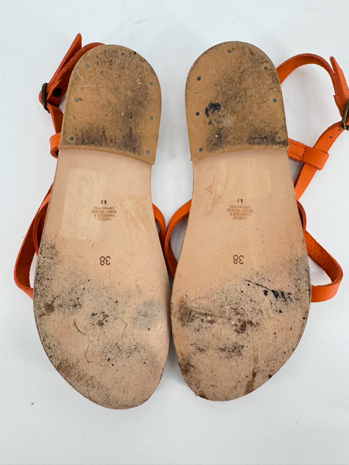K JACQUES Size 38 Orange Leather Sandals