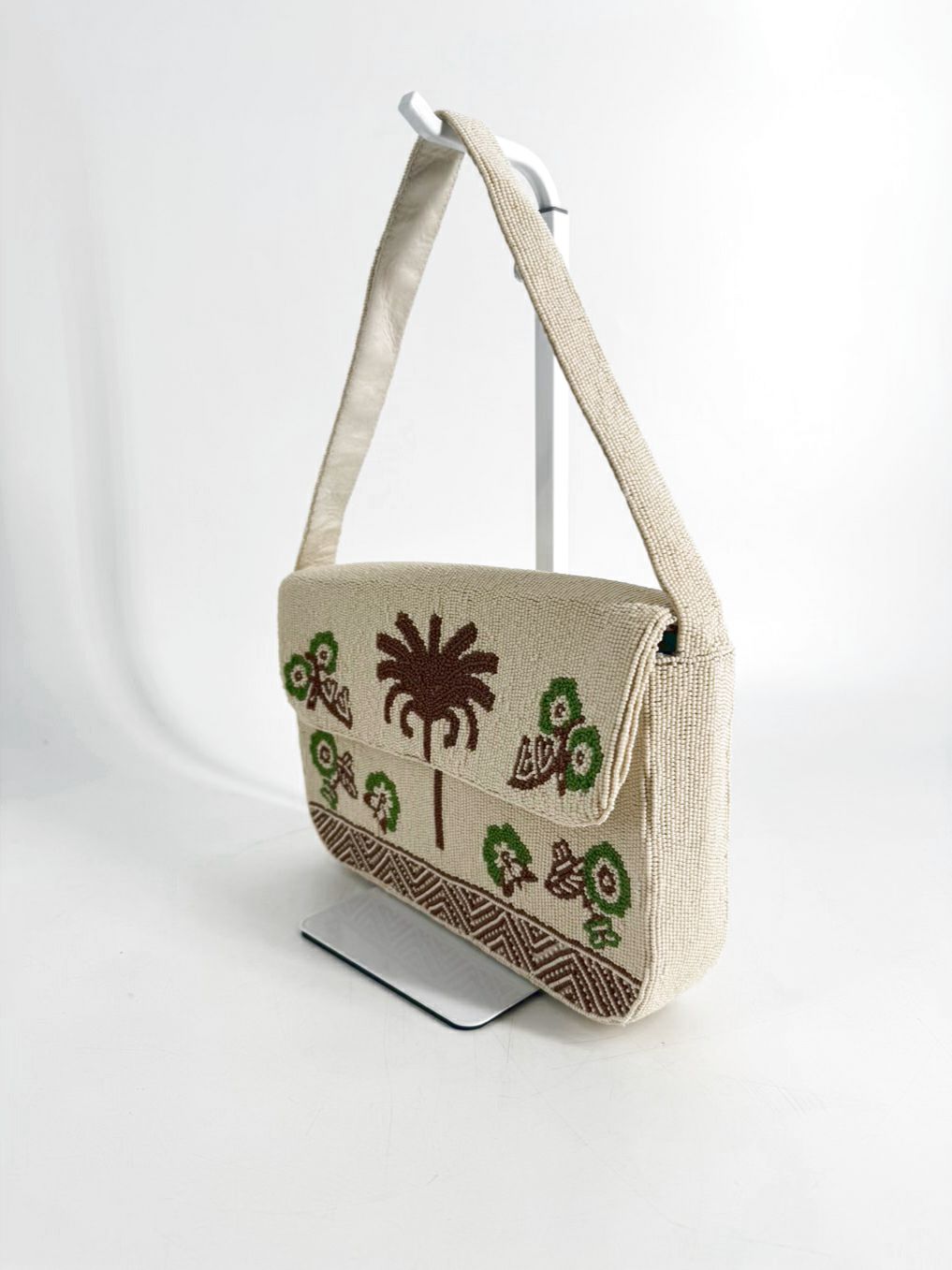 J MCLAUGHLIN White & Green Beaded Tropical Purse