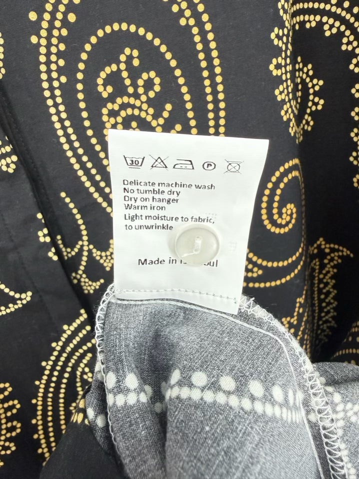 PERLAVERA Wmn's Size XL Black & Gold Paisley Midi-Dress NWT