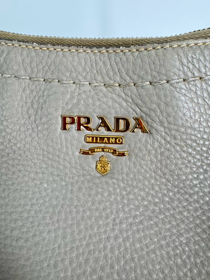 PRADA Gray Pebbled Leather Purse