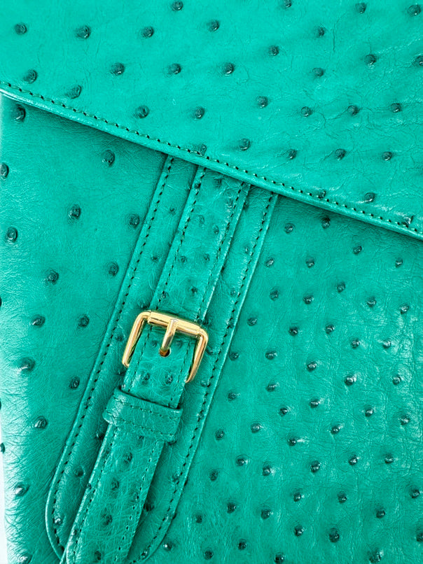 W H PETRONELA Teal Ostrich Crossbody Bag