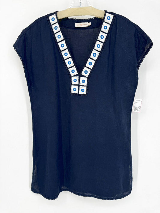 TORY BURCH Size M Navy Embroidered Neck Tunic