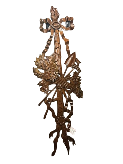 Wood Carved Bow & Floral Wall Hanging