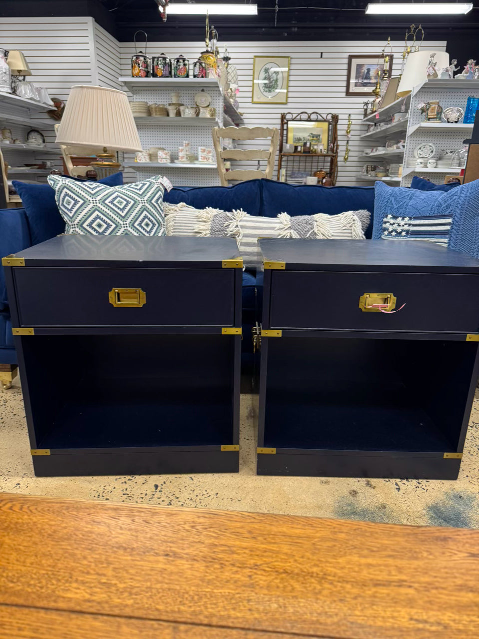 WILLIAMS SONOMA Navy Campaign Pair of End Tables