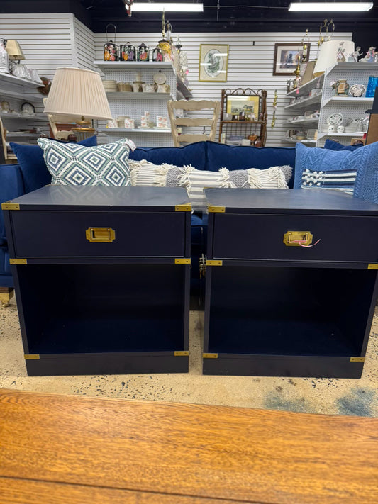 WILLIAMS SONOMA Navy Campaign Pair of End Tables