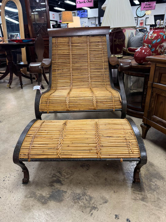 Bamboo & Metal Natural & Brown Chair & Ottoman