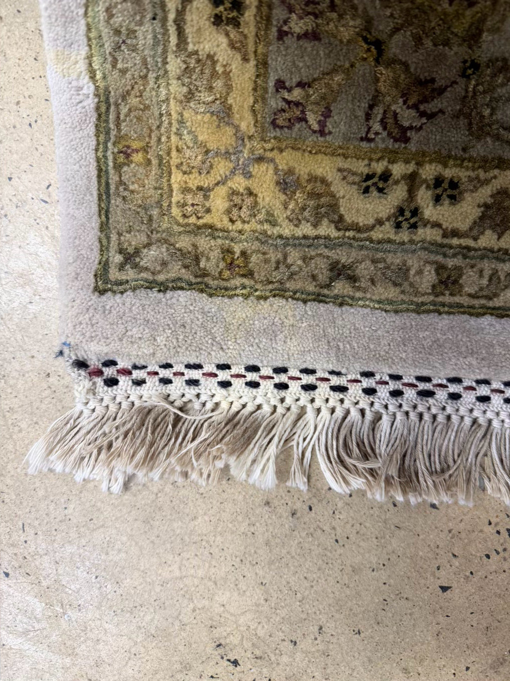 Green & Cream Wool Oriental Area Rug