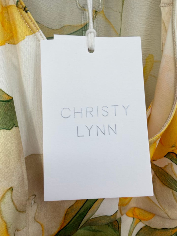 CHRISTY LYNN Size S Yellow & green Lace Watercolor Lily 3 Piece Suit Set