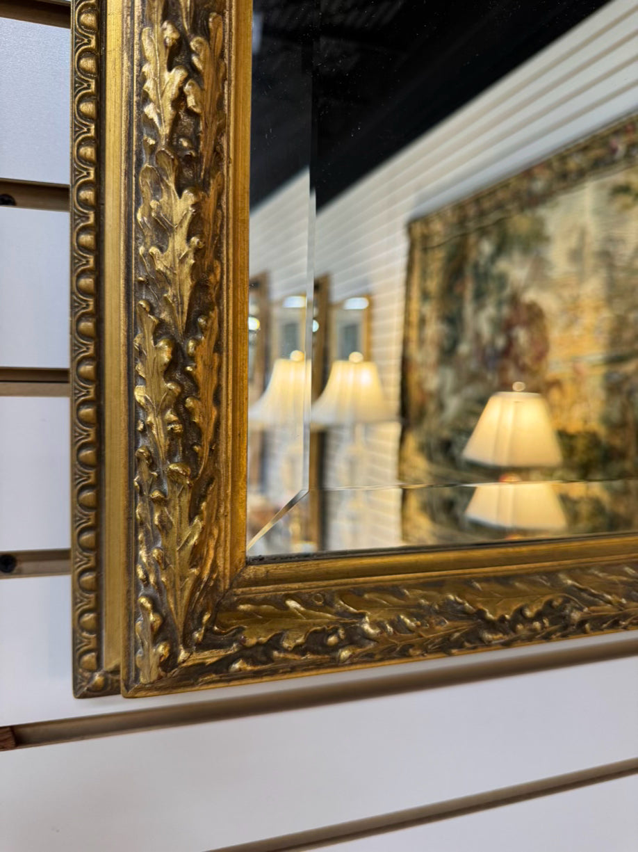 LA BARGE Gold Leaf Design Beveled Mirror