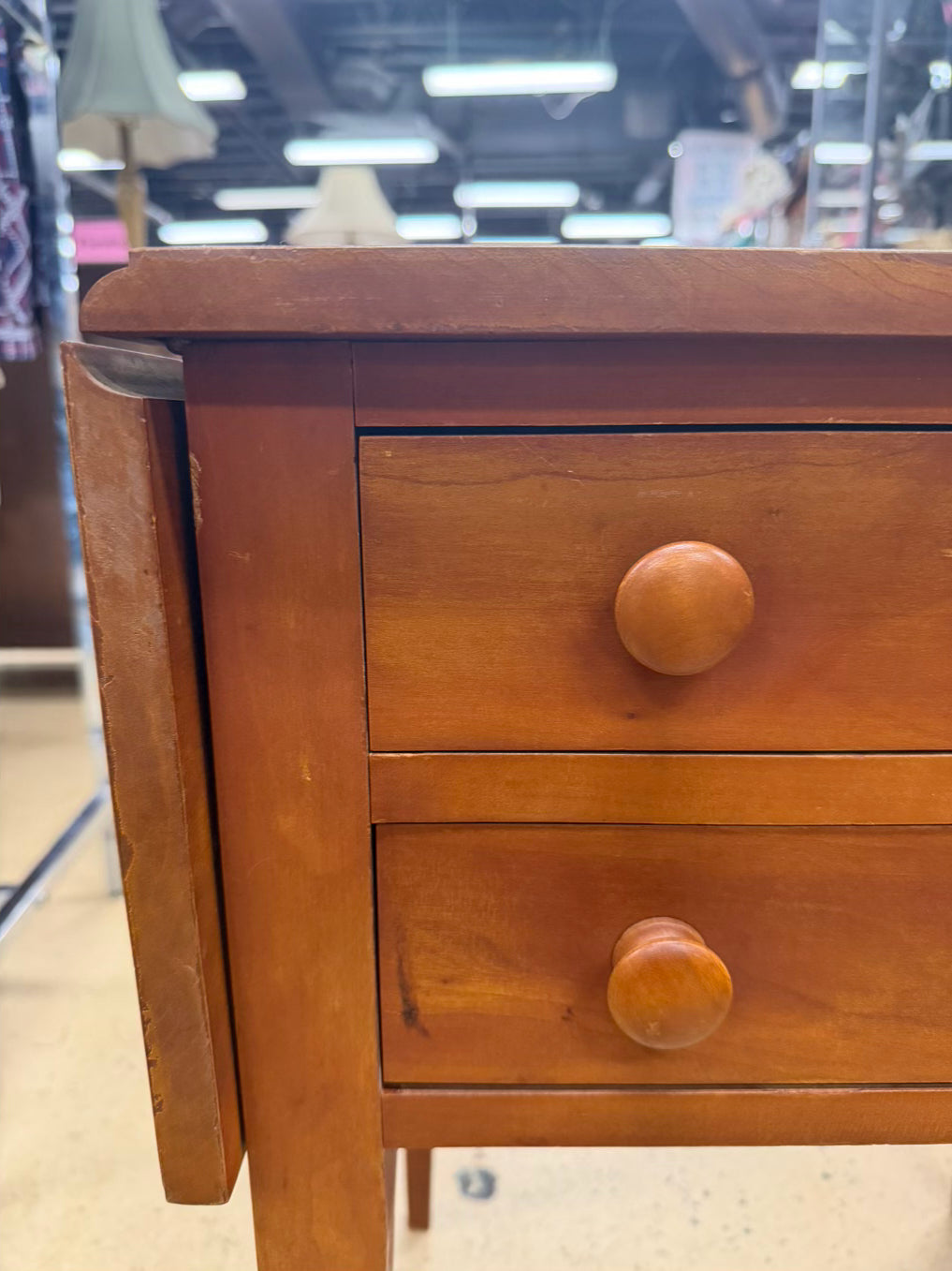 VINTAGE Light Wood Drop Leaf Table w/ 2 Drawers