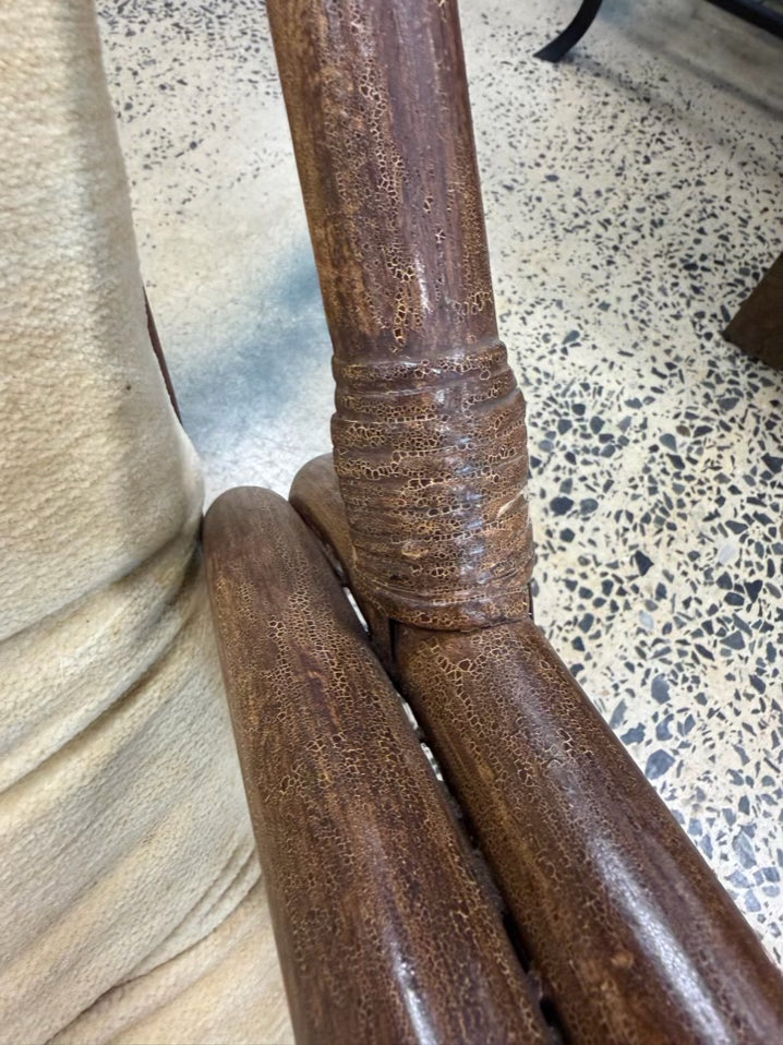 VINTAGE Medium Wood Bamboo Chair w/ Ottoman