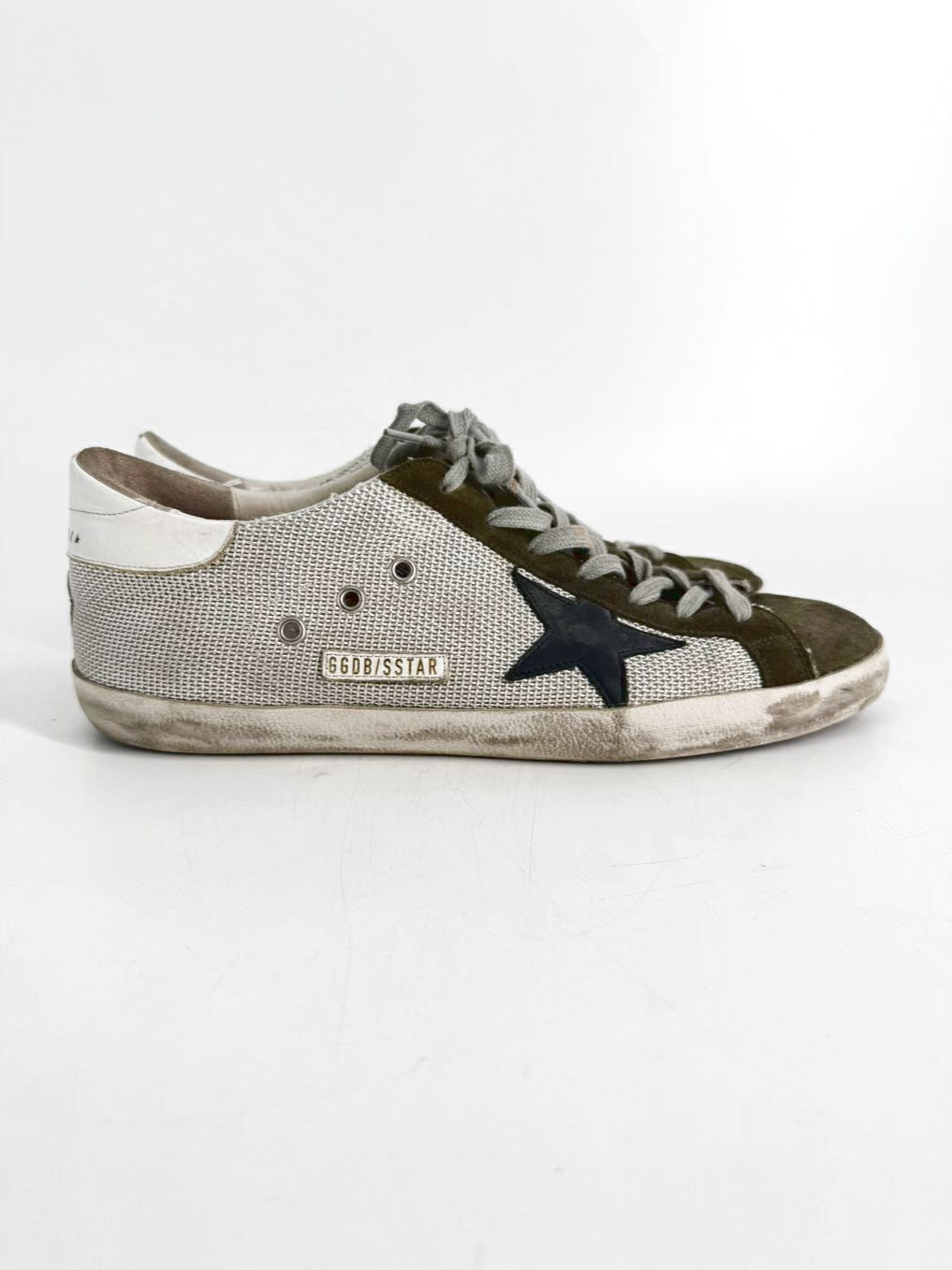 GOLDEN GOOSE Size 45 Olive & Cream Leather Sneakers