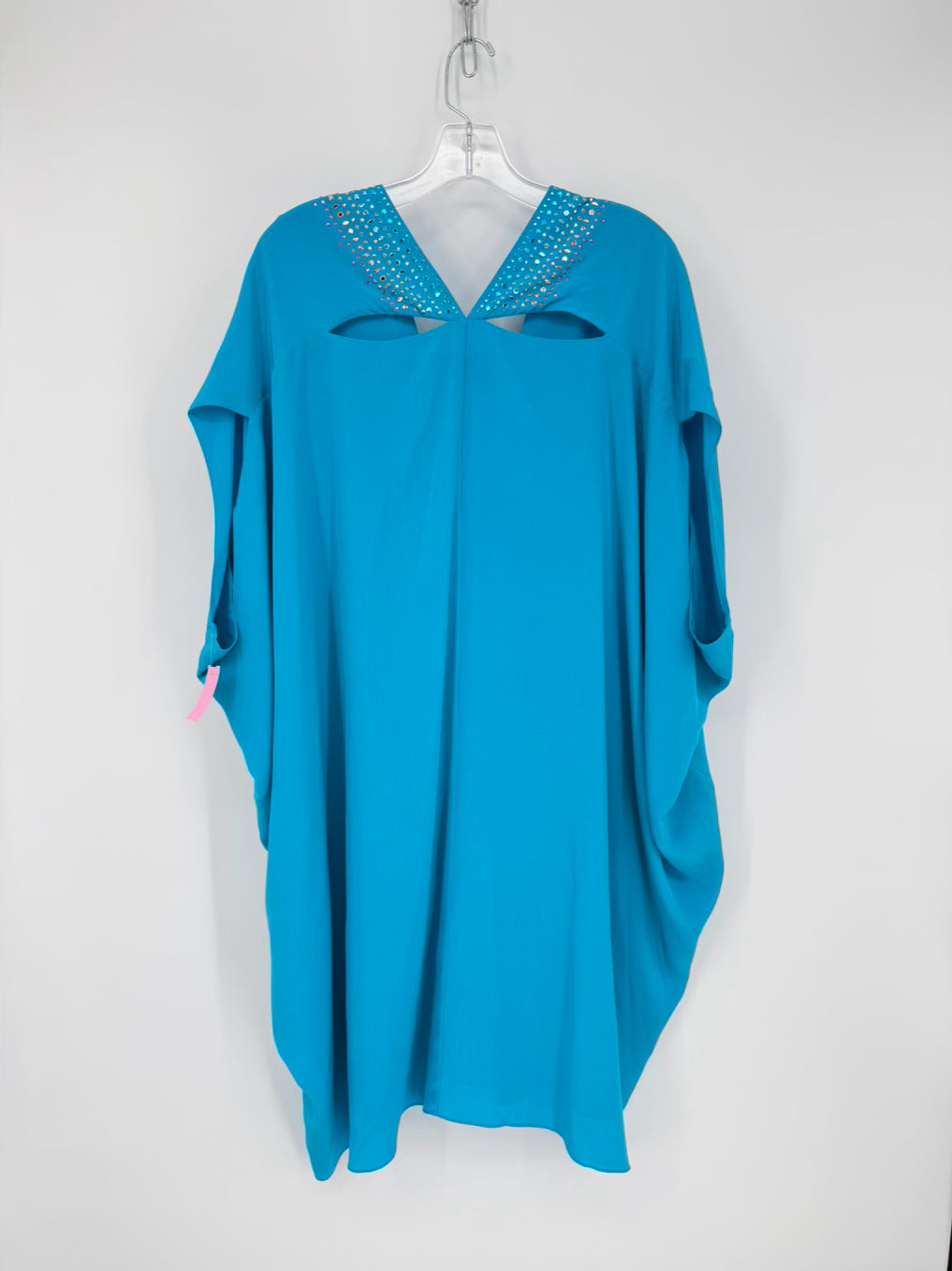 TRINA TURK Size L Turquoise Silk Stud Detail Kaftan