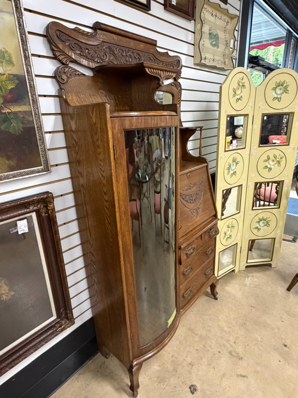 ANTIQUE Medium Oak Rounded Side by Side Secretary No Shelves