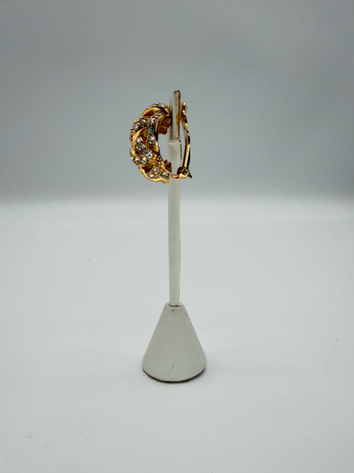 ST. JOHN Gold Tone Lattice Clip On Earrings w/ Gemstone