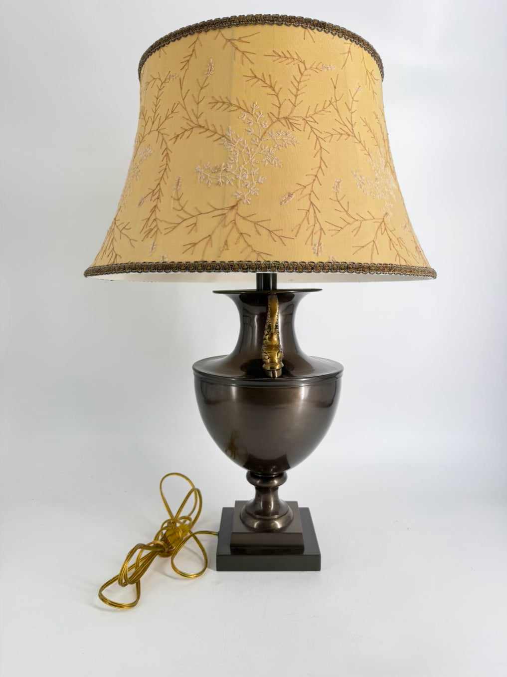 STONEGATE Bronze Metal Lamp w/ Fish Handle Detail & Shade