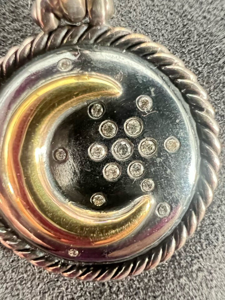 DAVID YURMAN STERLING SILVER & PAVE DIAMONDS 18K Round Moon & Star Pendant