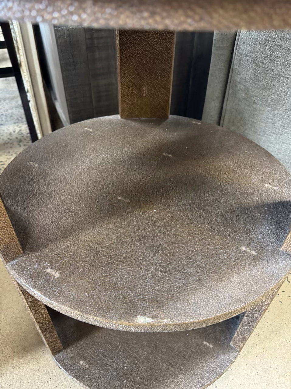 JULIAN CHICHESTER Brown & Silver Faux Shagreen 3-Tier Round Side Table