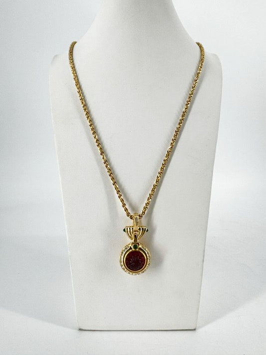 NOLAN MILLER Gold Tone Purple & Green Stones Statement Pendant Necklace