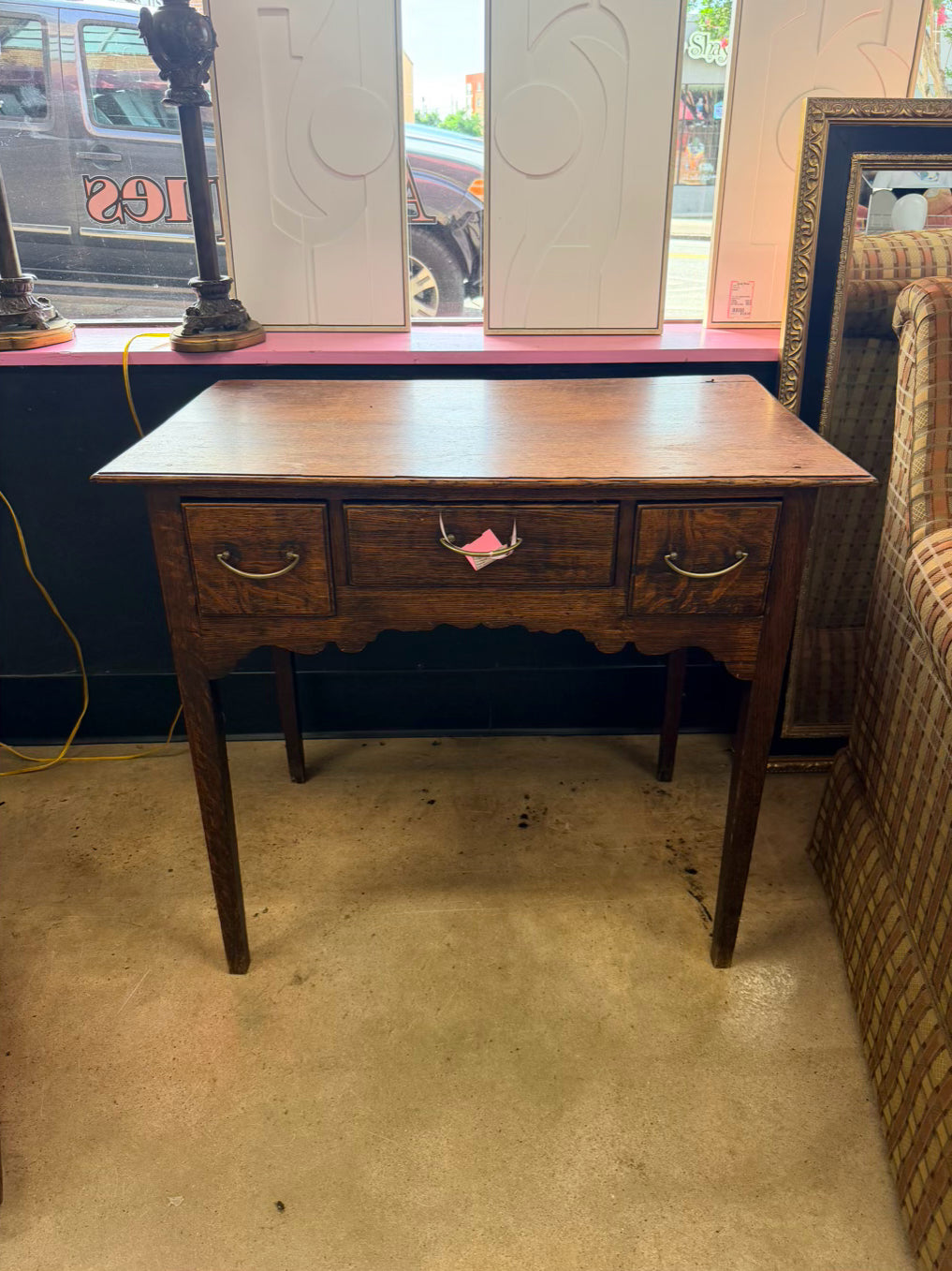 Medium Brown English Oak Occasional Table w/ 3 Drawers