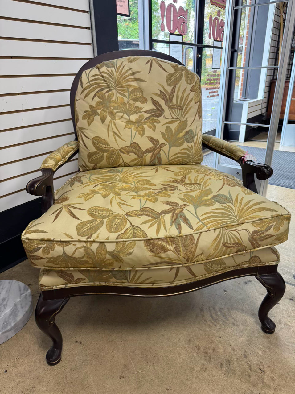 Cream & Gold Leaves Upholstered Louis XV Chair