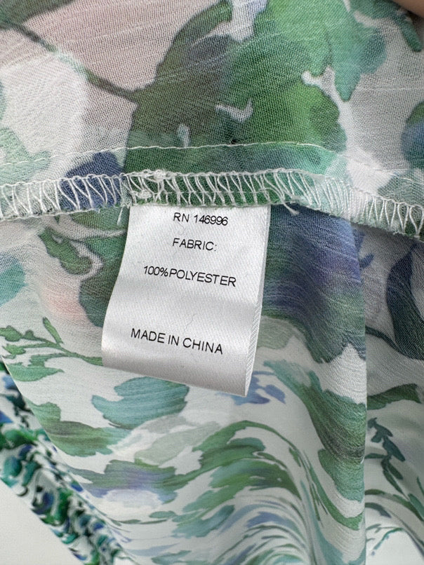 ABBEYGLASS Size XL Green & White Print Wrap Diane Dress w/ Slip NWT