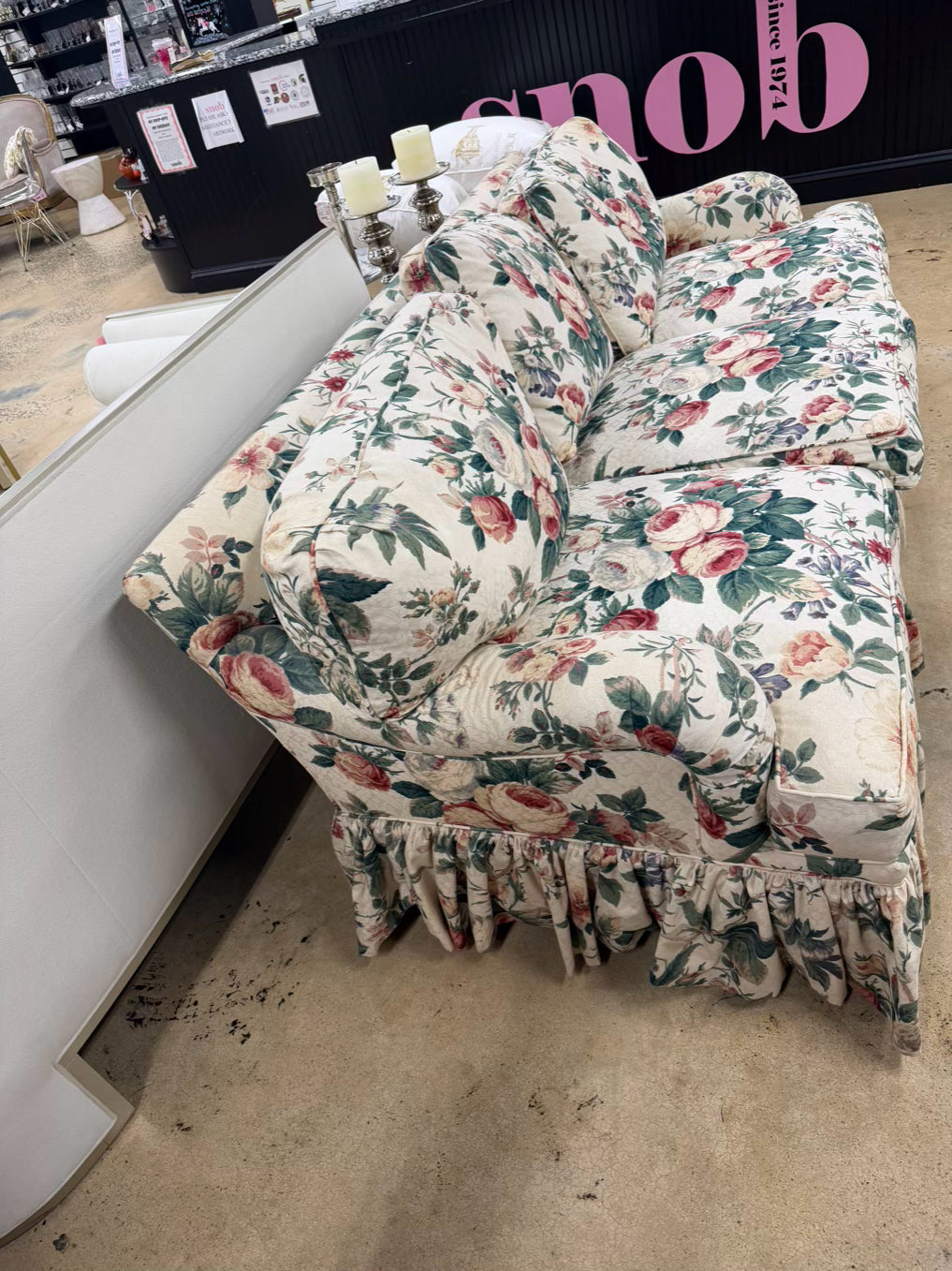 VINTAGE Cream, Pink, Green & Blue 3 Cushion Sofa