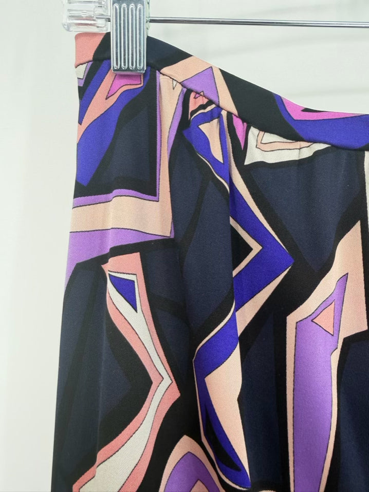 EMILIO PUCCI Size 10 Violet & Navy Silk Skirt