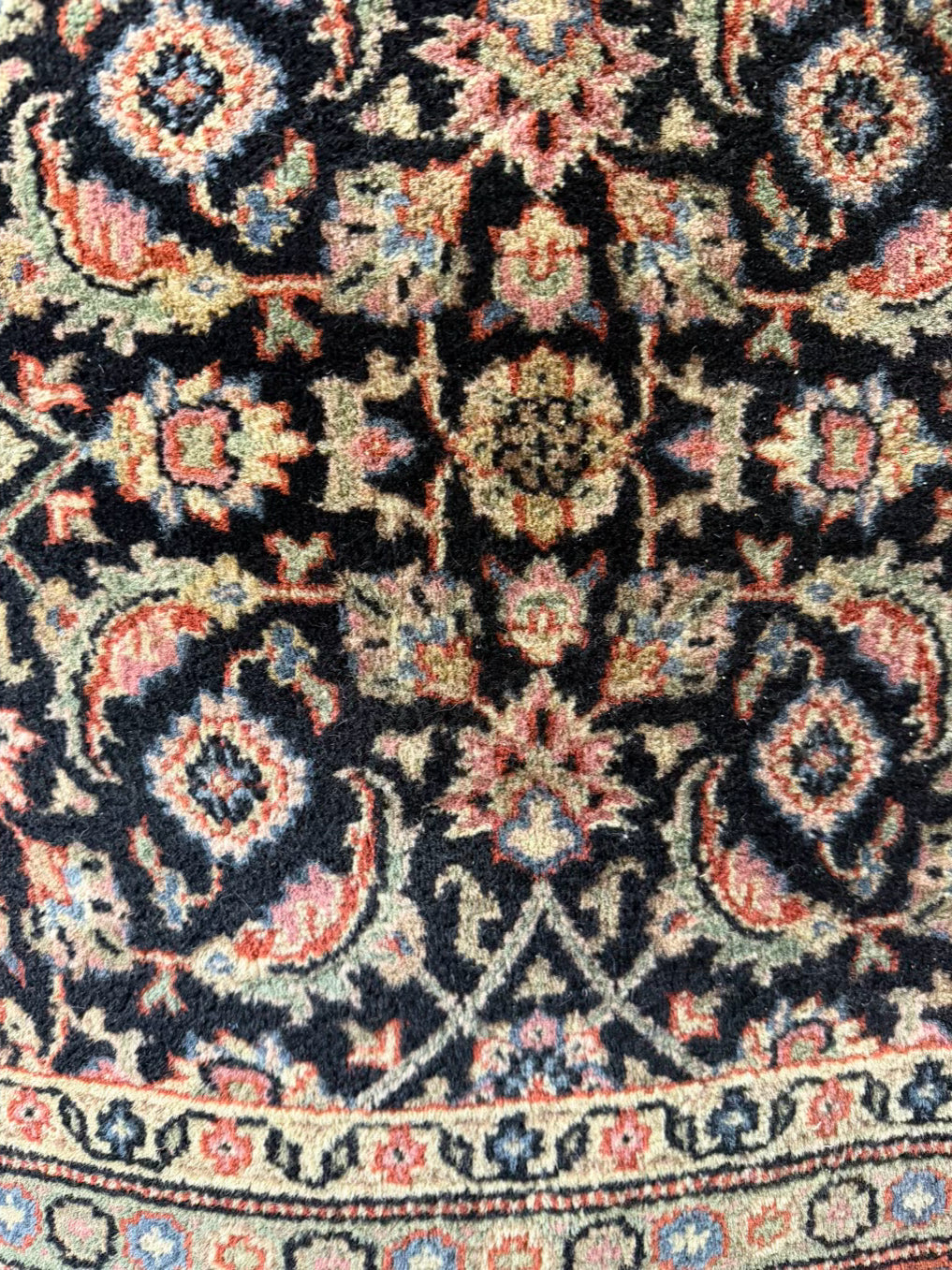 Oriental Black, Green, Rust & Navy Wool Area Rug